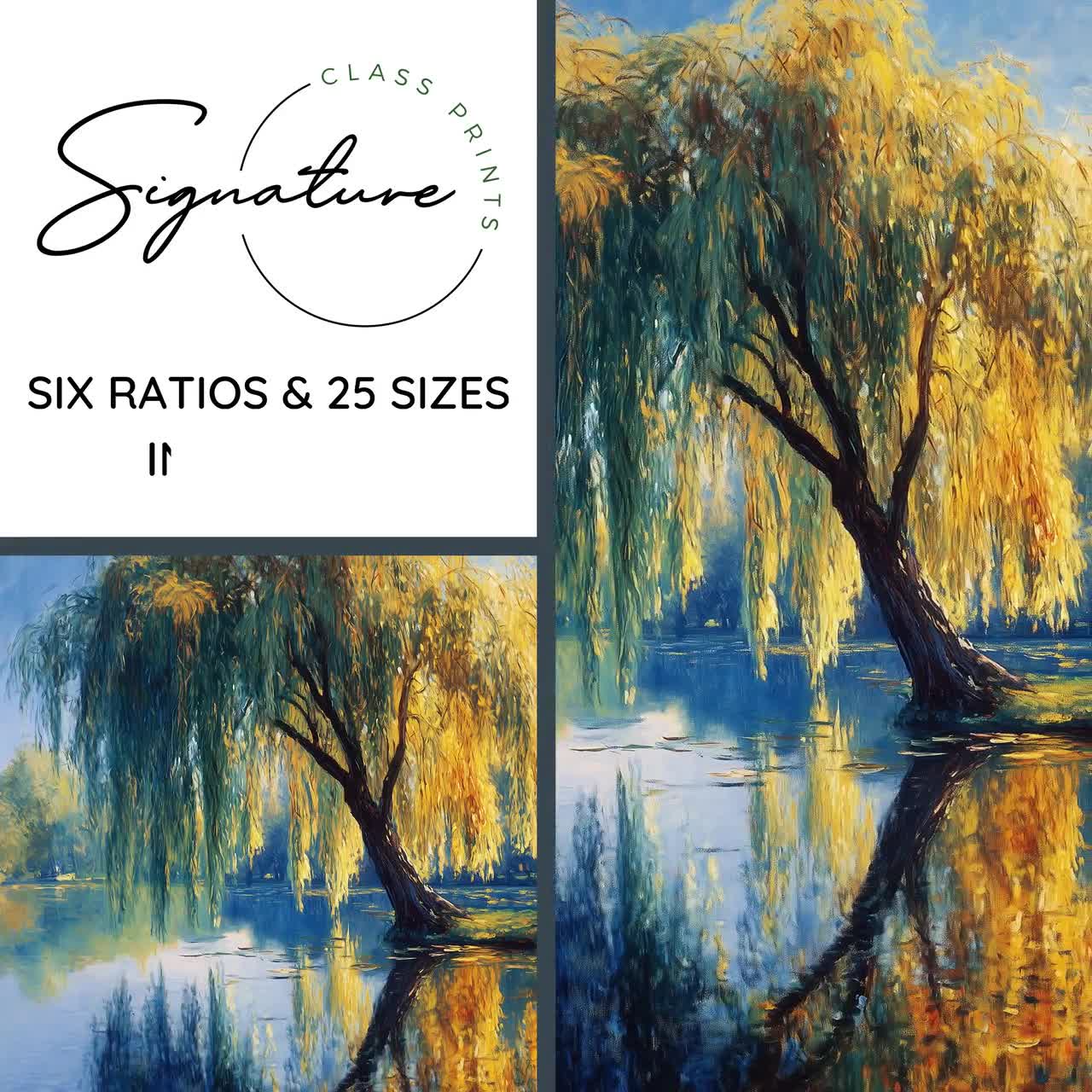 Printable Willow Tree Landscape Art - Rustic Nature Scene